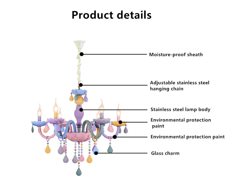 Modern Romantic Rainbow Crystal Chandelier European Candle lustres Children's Makaron Girl Princess Pendant Lamps Light Fixtures