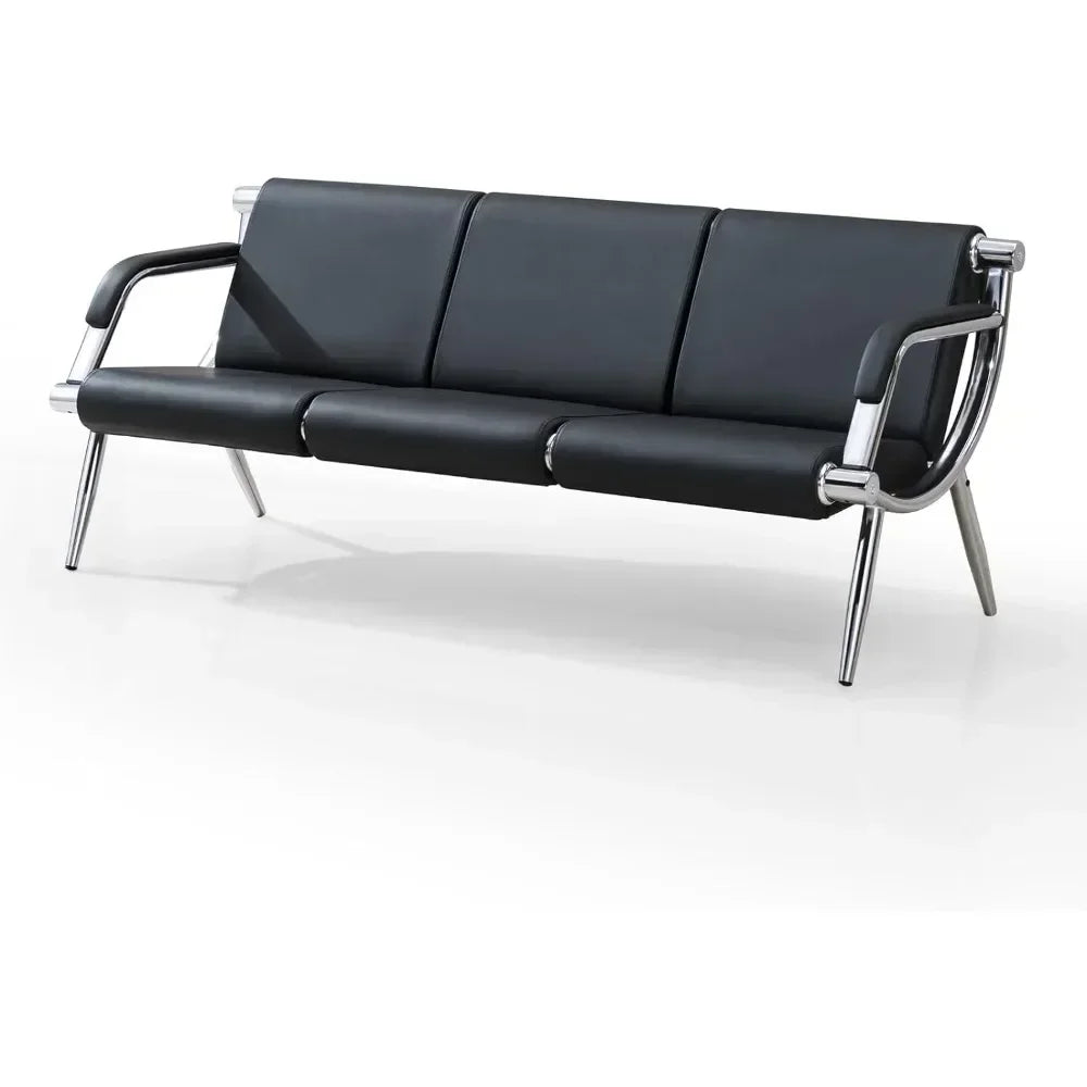 Waiting Room Bench with Fixed PU Leather Upholstered Armrests