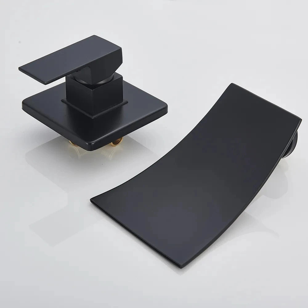 Shinesia Waterfall Bathroom Faucet Concealed Wall Mounted Bathroom Sink Mixer Tap Single Lever Wash Basin Faucets Gold/Black
