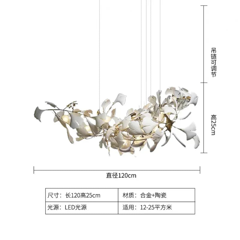 Round Ginko Leaf Chandelier Light For Bedroom Living Dining Room Modern New Porcelain Leaves Pendant Lights Hanging Chandeliers