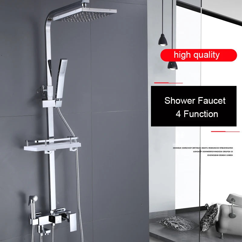 Stainless Steel Shower Faucet Set Rainfall Sliver High Quality All Metal Bathtub Mixer Tap 4-way With Bidet