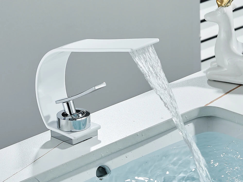 Black Thin style Bathroom Sink Faucet Modern Mixer Hot Cold Water Tap Waterfall Deck Mounted Vessel Sink Faucet