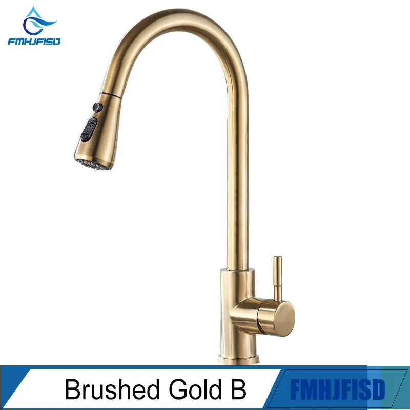 FMHJFISD Kitchen Faucet Brushed Gold Pull Out Kitchen Sink Water Tap Single Handle Mixer Tap 360 Rotation Kitchen Shower Faucet