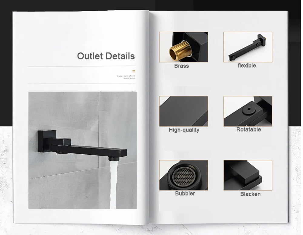 Matte Black Rotate Spout Basin Faucet Wall Mounted Bathroom Hot & Cold Water Mixer Tap Concealed Install Washing Crane Faucets