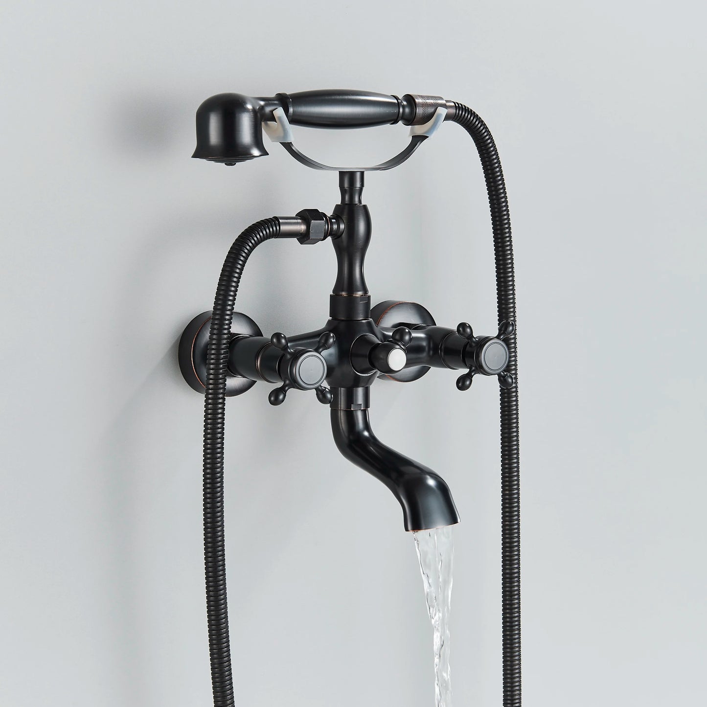 Bathroom Bathtub Faucet Dual Handles Handheld with Hand Shower Bath Shower Mixer Tap Wall Mount Swivel Spout Tub Retro Faucet