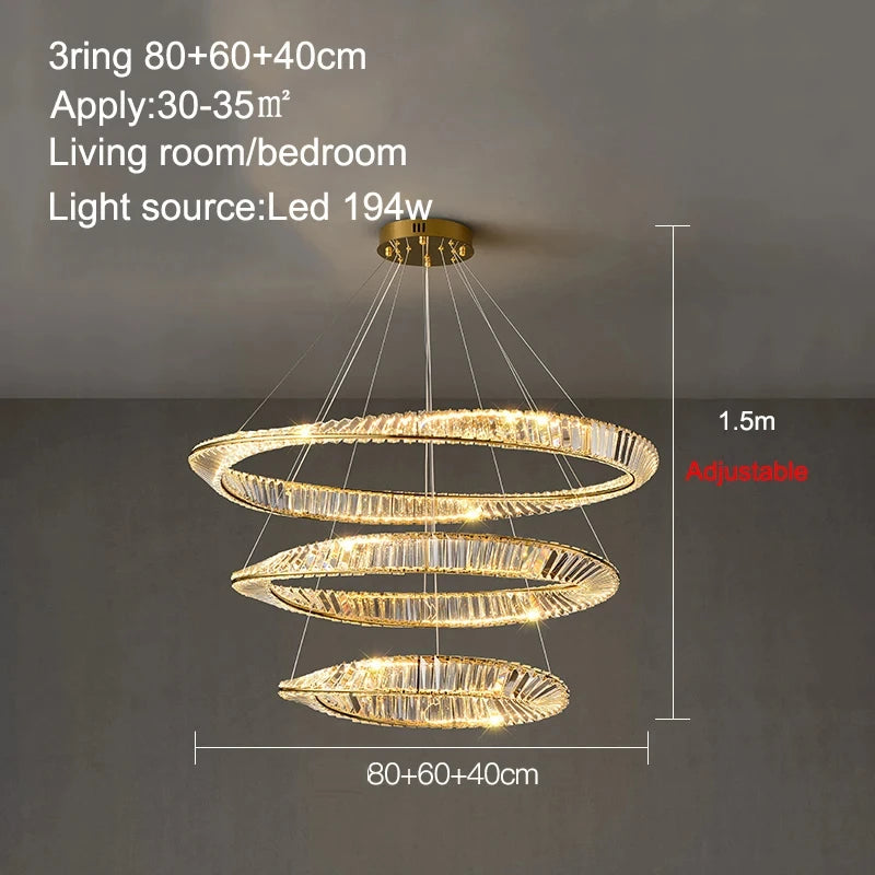 Modern Crystal Lustre Ceiling Chandelier Gold Irregular Ring Pendant Lamp Led Dimmable Living Room Bedroom Restaurant Hang Light