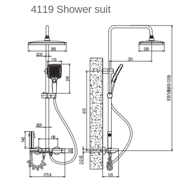 Space Aluminum Shower System,LED display Matte Gray Pressurized Shower Bath Shower Set Home Bathroom Drizzle System Set