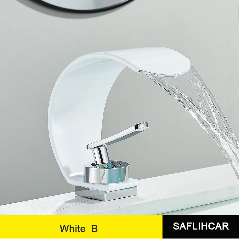 Black Thin style Bathroom Sink Faucet Modern Mixer Hot Cold Water Tap Waterfall Deck Mounted Vessel Sink Faucet