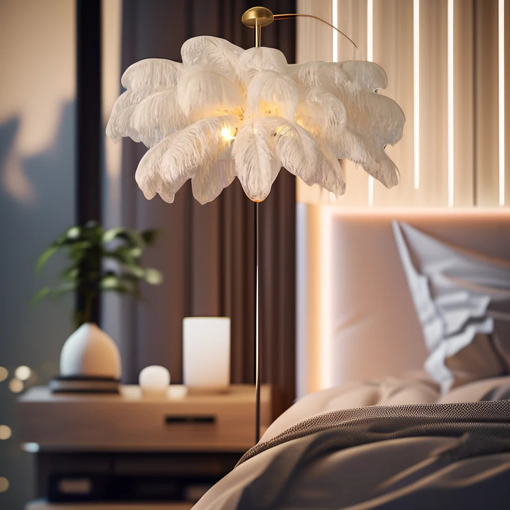 Nordic White Ostrich Feather Pendant Light Modern Led Ceiling Chandelier for Living Dining Room Children's Bedroom Hanghing Lamp