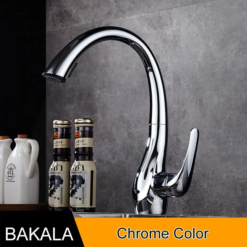 BAKALA Kitchen Faucet Silver Single Handle Pull Out Kitchen Faucet Mixer Single Handle 360 Rotation Black Sink Mixer Tap BR-8820