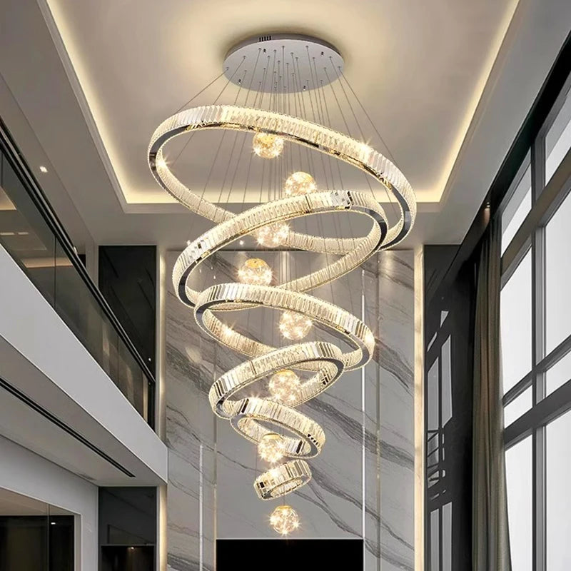 Modern Crystal Chandelier Lustre Stair Pendant Lights Duplex Architecture Living Room Pendant Lights Home Decoration Lighting