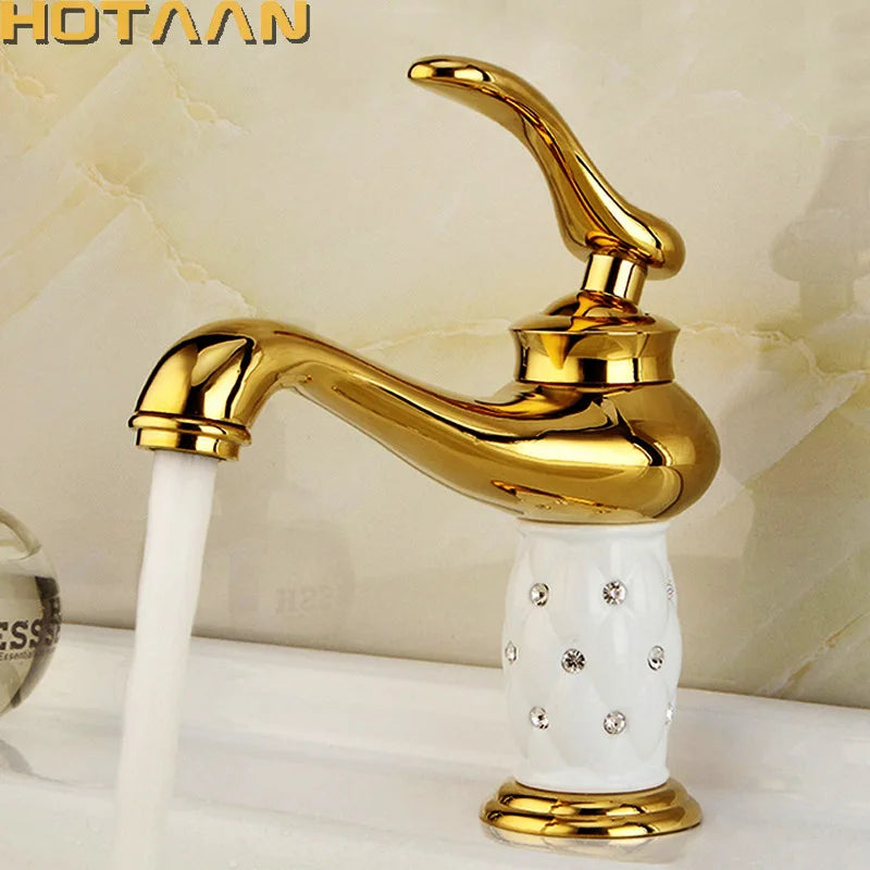 Gold Basin Faucet Gold finish Brass Mixer Tap with Ceramic