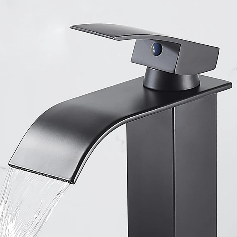 Matte Black Basin Faucet Waterfall Washbasin Vanity Above Counter Sink Faucet Hot & Cold Mixer Tap Deck Mounted Bathroom Crane