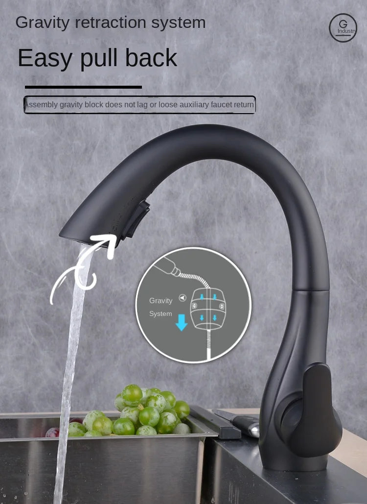 BAKALA Kitchen Faucet Silver Single Handle Pull Out Kitchen Faucet Mixer Single Handle 360 Rotation Black Sink Mixer Tap BR-8820