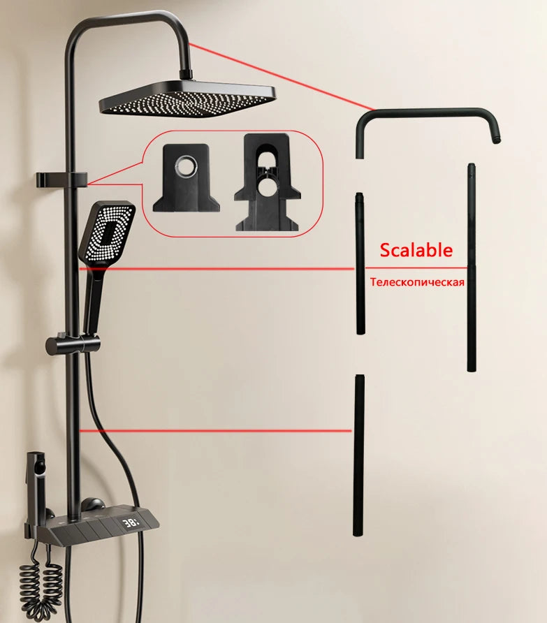 Black or Brass 4 Way Shower System Set