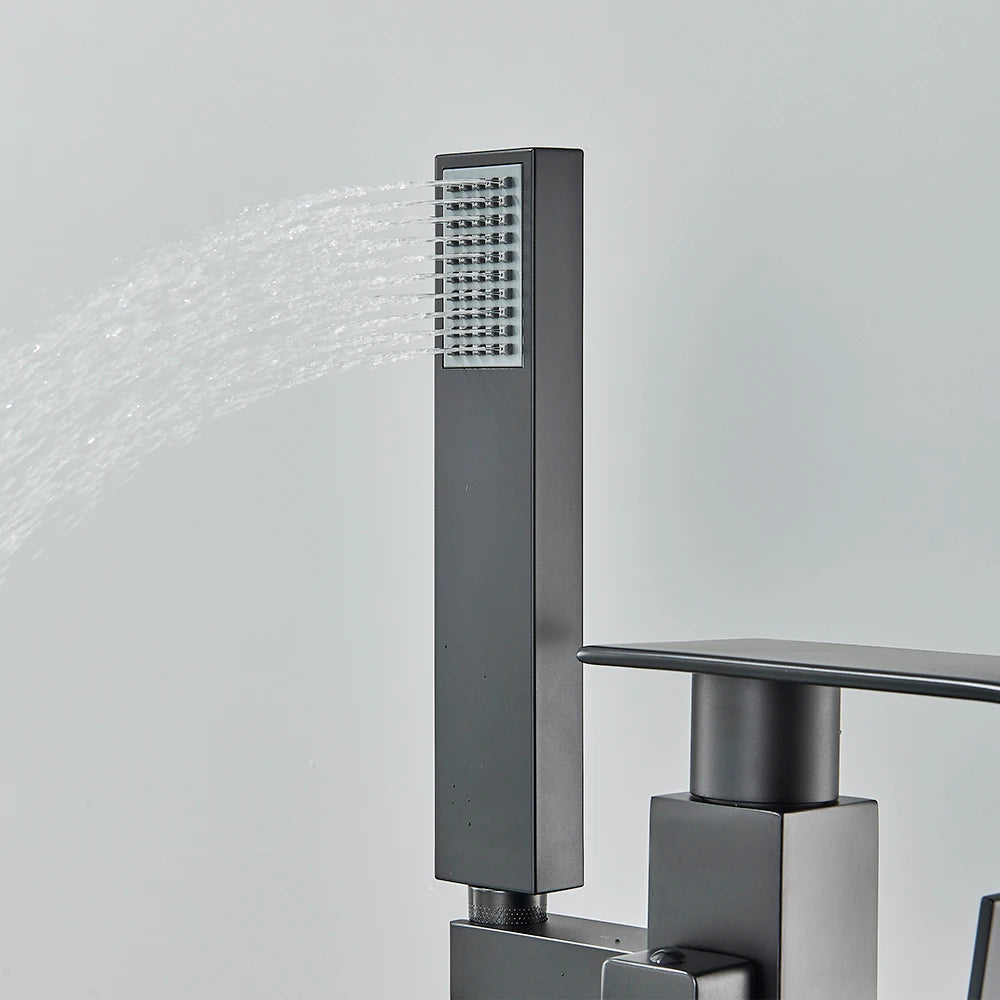 Floor Standing Faucet Bathtub Shower Floor Mounted Tub Filler Faucet Brass Bathroom Tub Faucets with Hand Shower