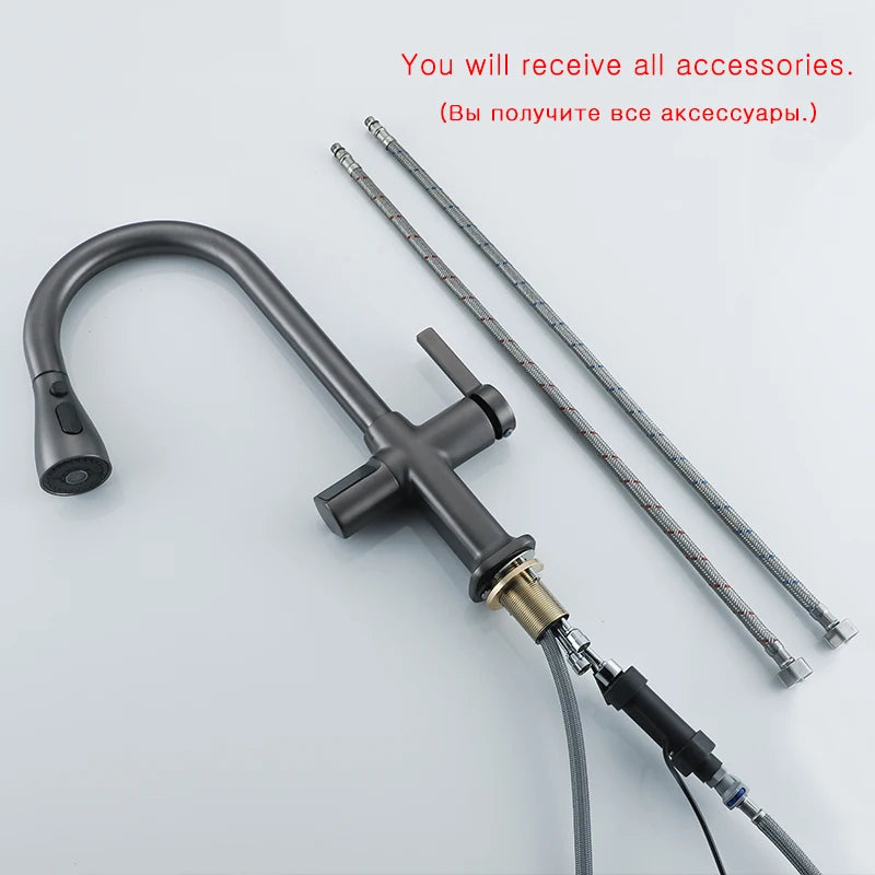 OXG Black Kitchen Faucet Gourmet Faucet Kitchen Pull Out Kitchen Sink Faucet Digital Display Function Rotatable Kitchen Taps