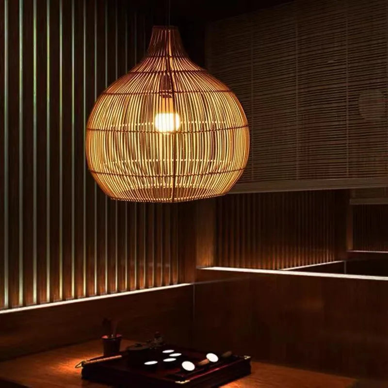 Japanese Handmade Rattan Woven Pendent Lamp Homestay Tea House Rural Retro Decorative Lighting Fixtures Creative Designer Art