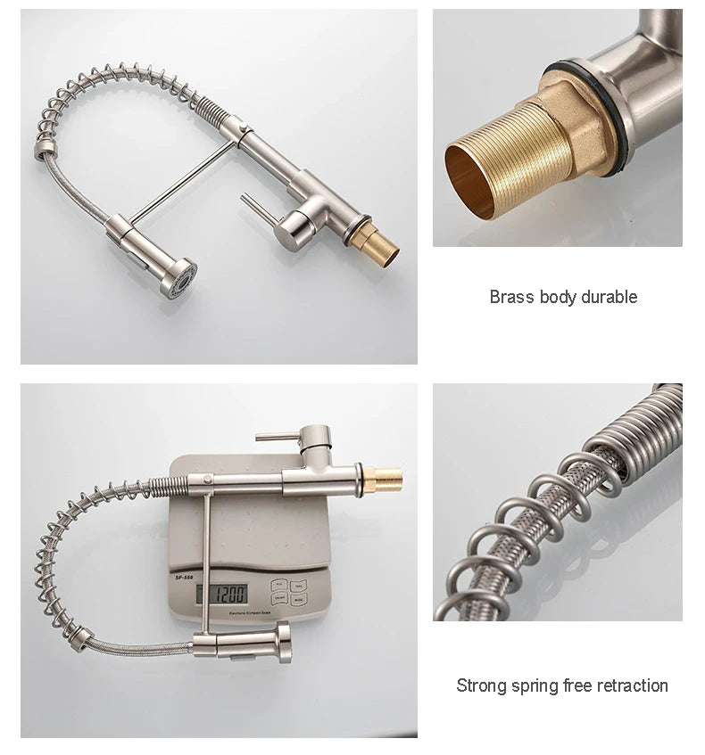 Brass kitchen sink faucet 360 degree rotating spring faucet Single handle cold and hot mixed water tap