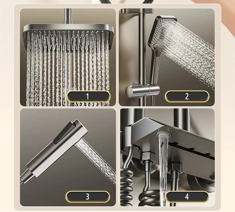 Piano key shower system bathroom shower set gun ash bathtub hot and cold shower faucet LED digital copper faucet shower set