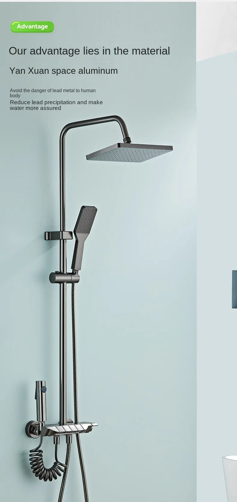 Space Aluminum Shower System Bathroom Shower Set Piano Button Switch Shower Set Bathroom Faucets Shower Head Douche