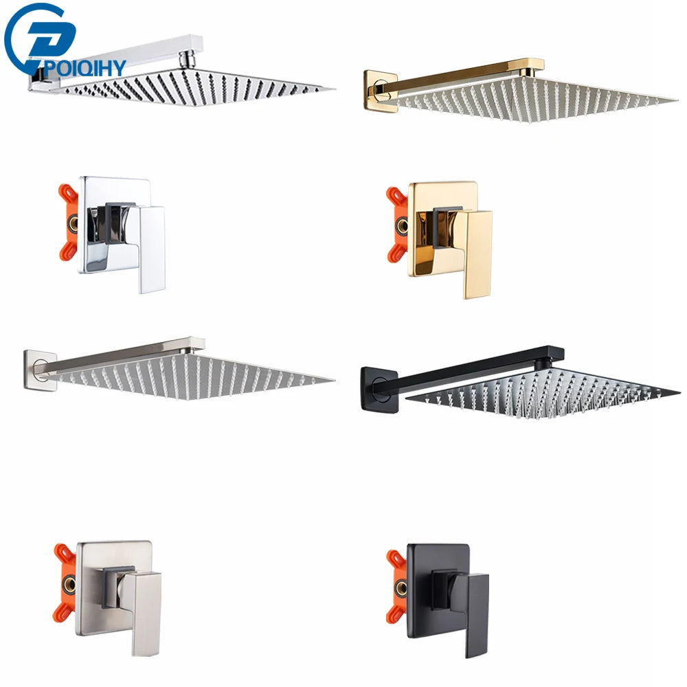 Black Golden Bathroom Faucet Rainfall Shower Faucet Mixer Tap Brass Mixer Valve Stainless Steel Shower System Faucet