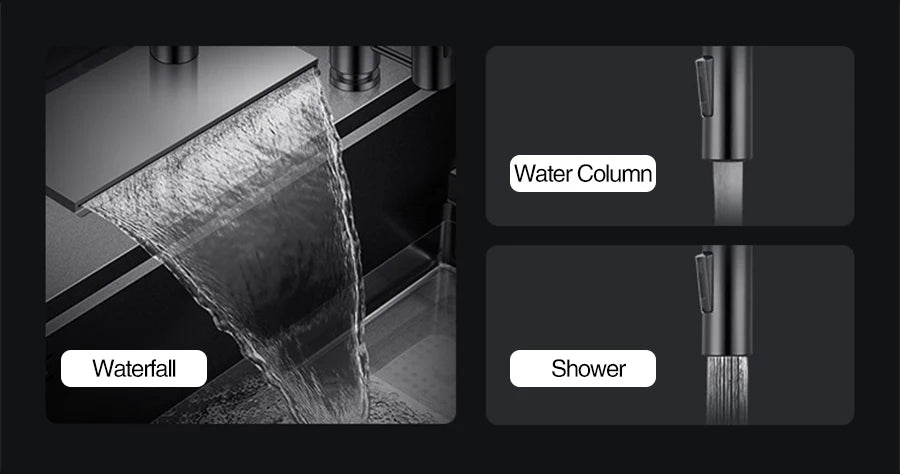 ASRAS Flying Rain Waterfall Faucet Hot And Cold Water Kitchen Faucet Single Handle Switch Pull Out 360 Degree Kitchen Mixer Tap