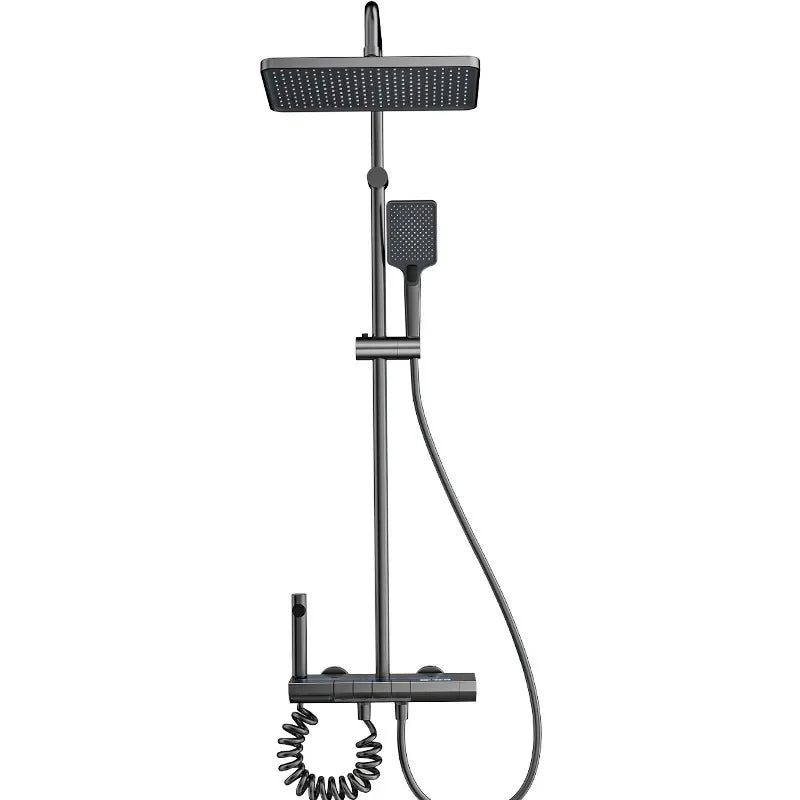 Space Aluminum Shower System,LED display Matte Gray Pressurized Shower Bath Shower Set Home Bathroom Drizzle System Set