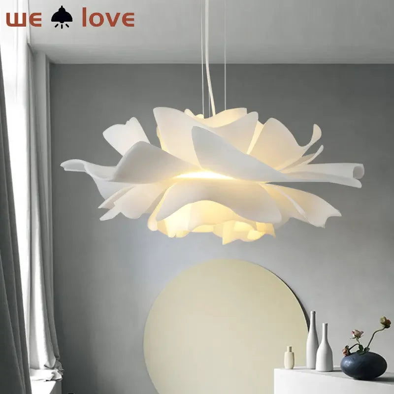 Postmodern Designer Pendant Light White Flower LED Hanging Lamp for Bedroom Restaurant Bar Store Lighting Indoor Petal Decor