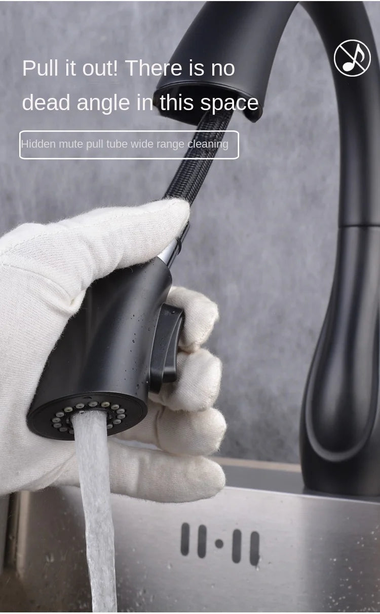 BAKALA Kitchen Faucet Silver Single Handle Pull Out Kitchen Faucet Mixer Single Handle 360 Rotation Black Sink Mixer Tap BR-8820