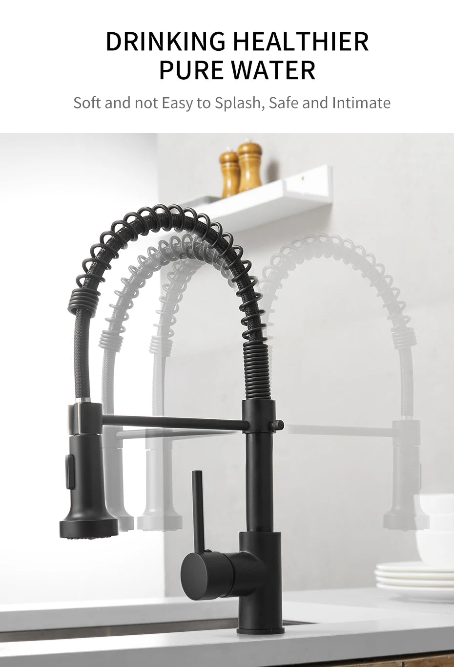 Brass kitchen sink faucet 360 degree rotating spring faucet Single handle cold and hot mixed water tap