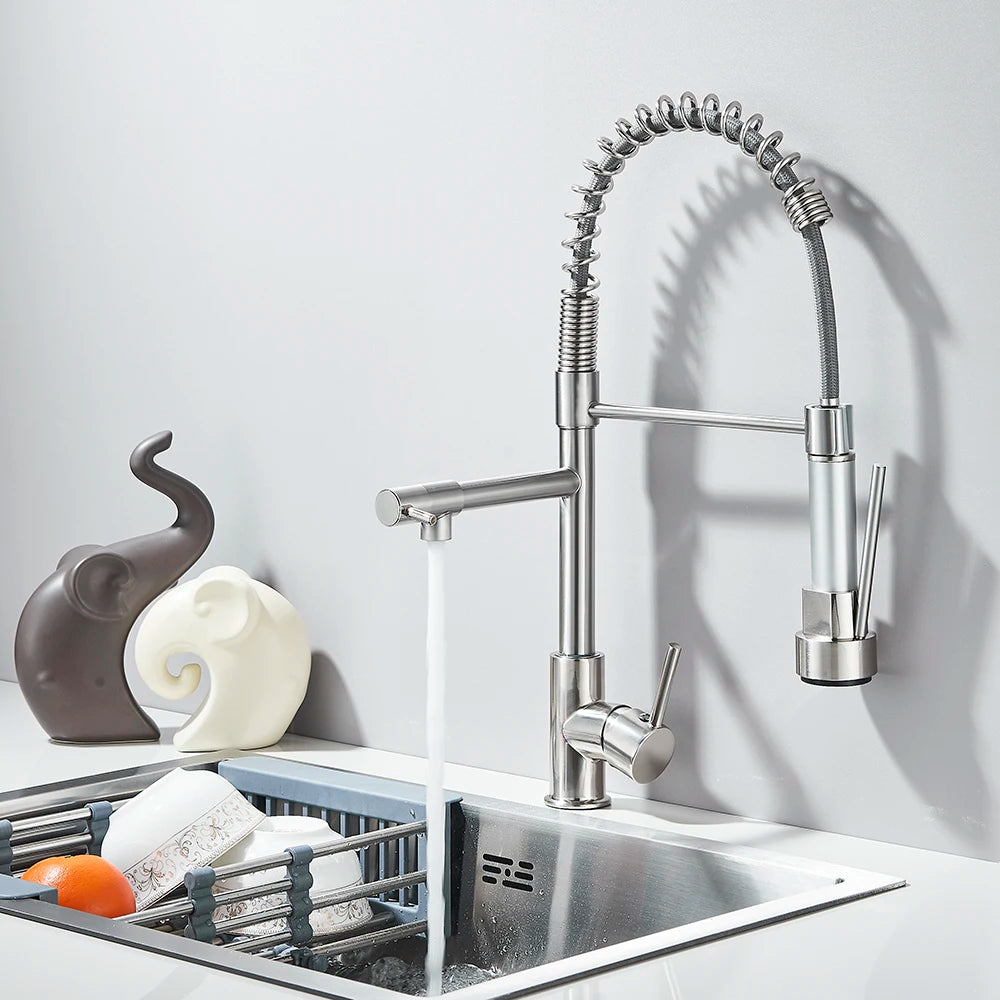 Matte Black Removable Gourmet Kitchen Faucet Double Spout Rotatable Deck Mount Single Handle Cold Hot Water Mixer Kitchen Crane
