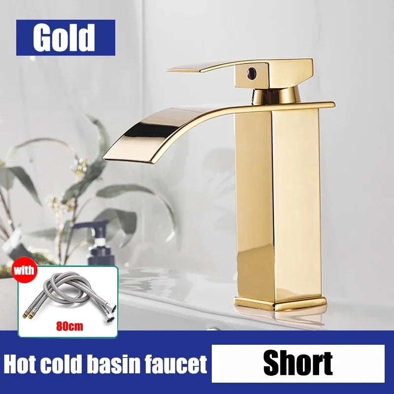 Waterfall style washbasin faucet black cold and hot all copper bathroom kitchen washbasin basin bathroom household use