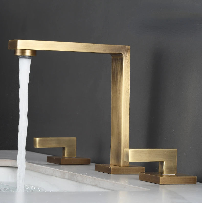 Three Hole Basin Faucet Brass Gun Grey Bathroom Faucet Cold and Hot Water Black Mixer Tap 3 Pieces Bathtub torneiras de cozinha