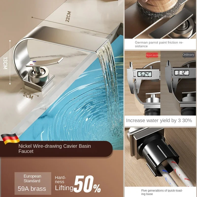 All copper waterfall faucet washbasin bathroom bathroom cabinet sink washbasin counter hot and cold water faucet minimalist