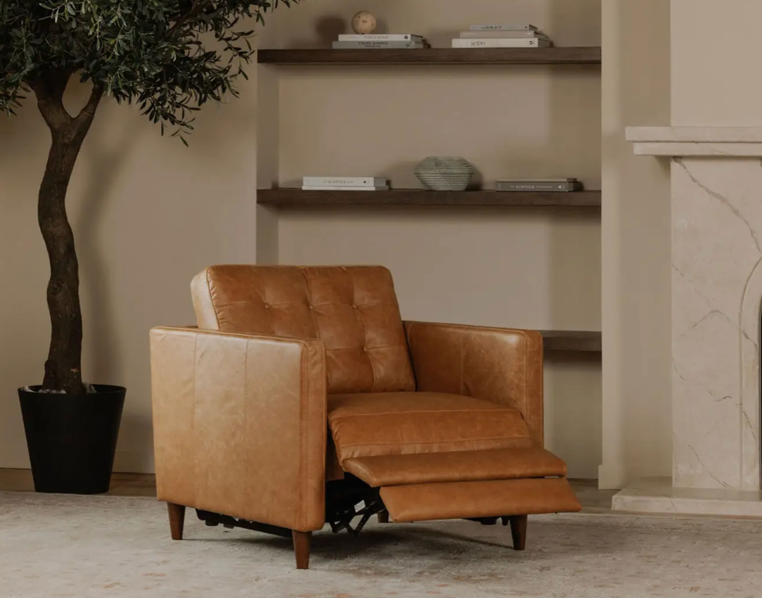 Bridgers Power Recliner Chair Tan Leather