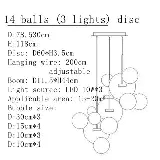Modern Art Deco Glass Bubble Chandelier Customized Living room Droplight for Children Dining room Bar Indoor Decor Light Fixture