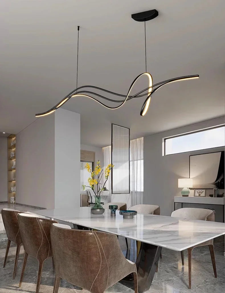 Modern Lines Led Pendant Light for Restaurant Dining Room Tables Kitchen Bar Counter Black Chandelier Home Decor Light Fixture