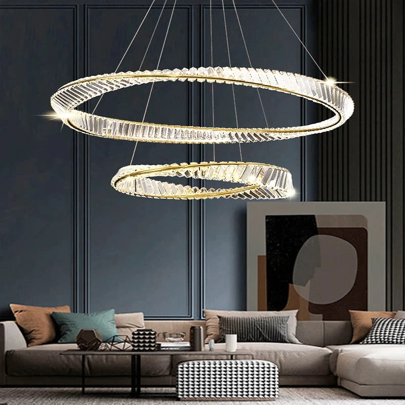 Modern Crystal Lustre Ceiling Chandelier Gold Irregular Ring Pendant Lamp Led Dimmable Living Room Bedroom Restaurant Hang Light