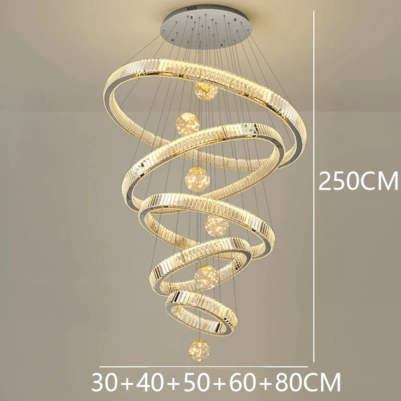 Modern Crystal Chandelier Lustre Stair Pendant Lights Duplex Architecture Living Room Pendant Lights Home Decoration Lighting