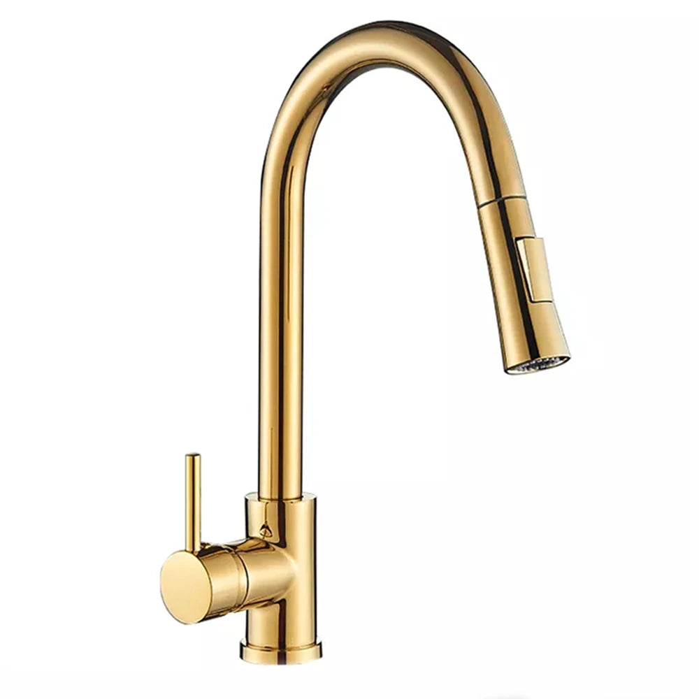 Brushed Smart Touch On Kitchen Faucet Sensor 360 Rotation Pull Out Single Handle Mixer Tap Two Water Modes Sink Crane Hot Cold