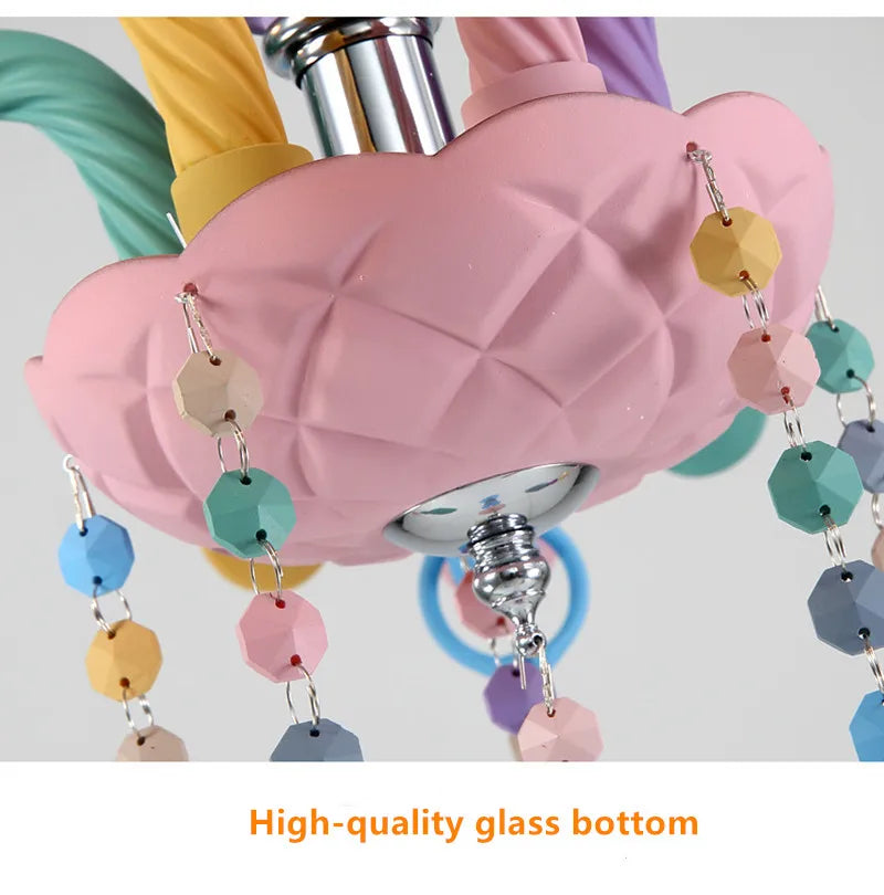 Modern Romantic Rainbow Crystal Chandelier European Candle lustres Children's Makaron Girl Princess Pendant Lamps Light Fixtures