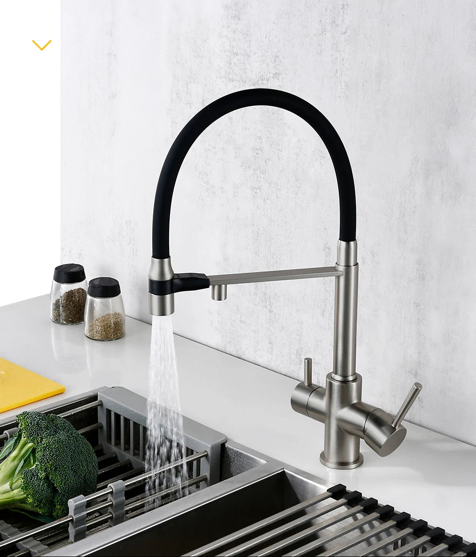 Brushed Nickel Kitchen Faucet Pull Out Double Handle Kitchen Tap Matte Chrome Kitchen Mixer Brass Single Hole 3 Ways Sink Tap