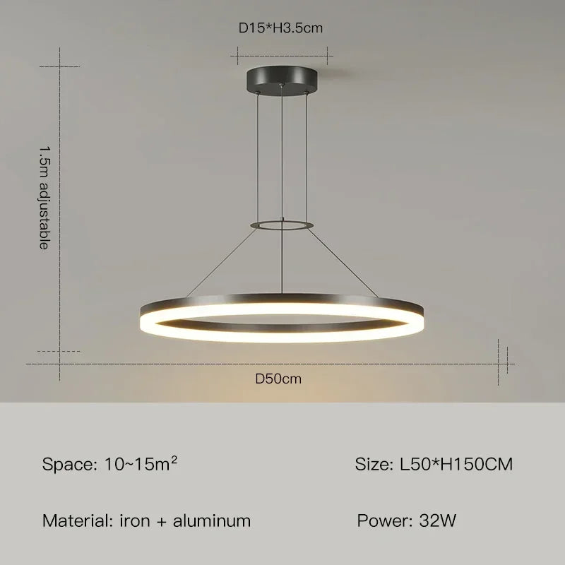 Modern Black Ring Minimalist Led Pendant Lamp