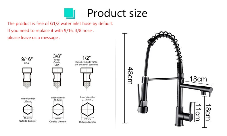 Brass kitchen sink faucet 360 degree rotating spring faucet Single handle cold and hot mixed water tap