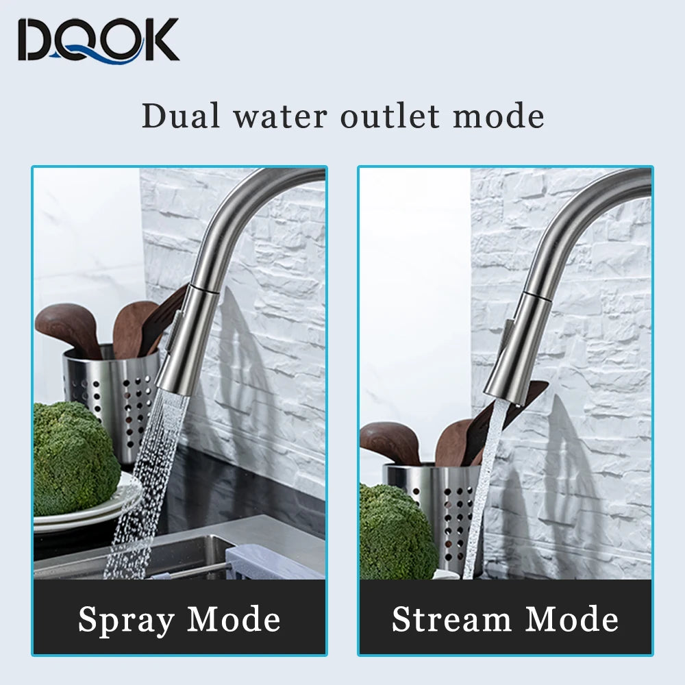 DQOK Kitchen Faucet Pull Out Brushed Nickle Sensor Stainless Steel Black Smart Induction Mixed Tap Touch Control Sink Tap