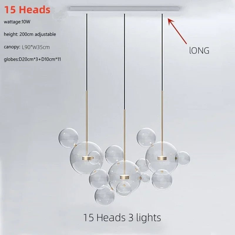 Italian Designer Glass Bubble Ball Pendant Chandelier for Kid Room Dining Kitchen Island Indoor House Decor Hanging Lighting