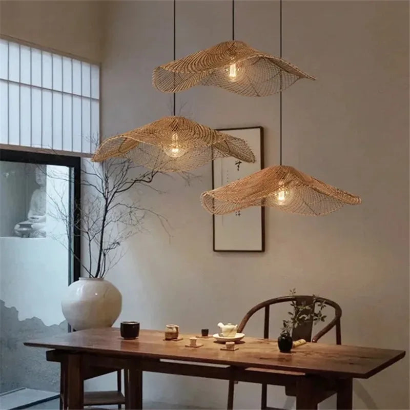 Japanese Woven Straw-Rattan Chandelier
