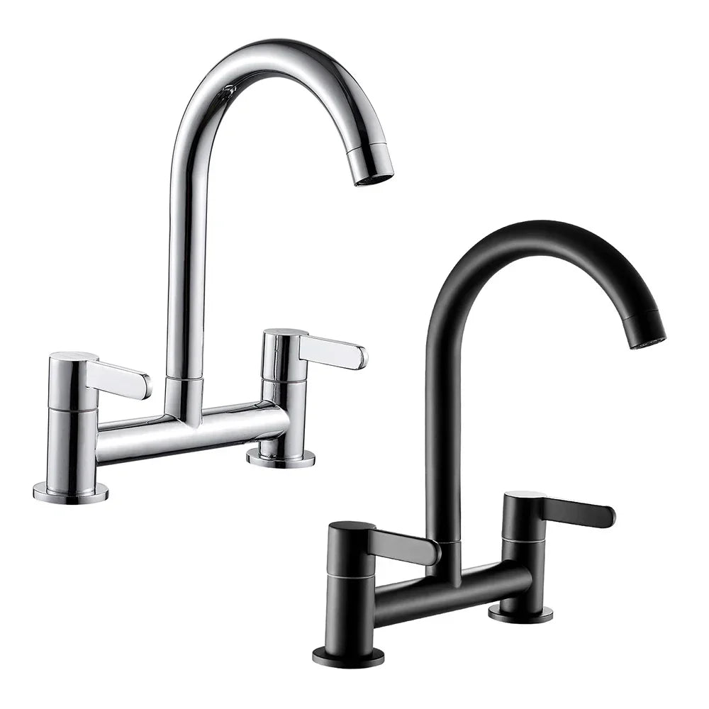 Kitchen Faucet Modern Double Handles Sink Tap 360° Swivel Spout Mixing Faucet Brass Bathroom Faucet for Sink Deck Mounted