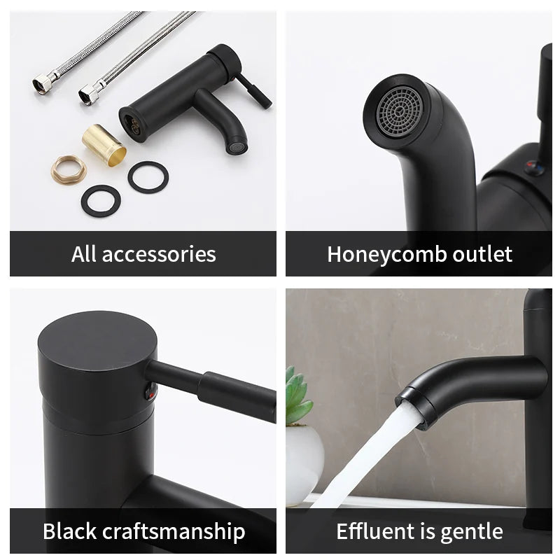 Black Minimalist style Bathroom Faucet Hot Cold Water Sink Mixer Tap Stainless Steel Basin Faucets